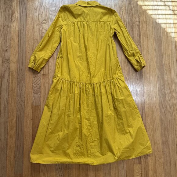 ZARA Mustard Yellow Poplin Midi Dress Women’s Small Button Front Long Sleeve Poc - Picture 7 of 7